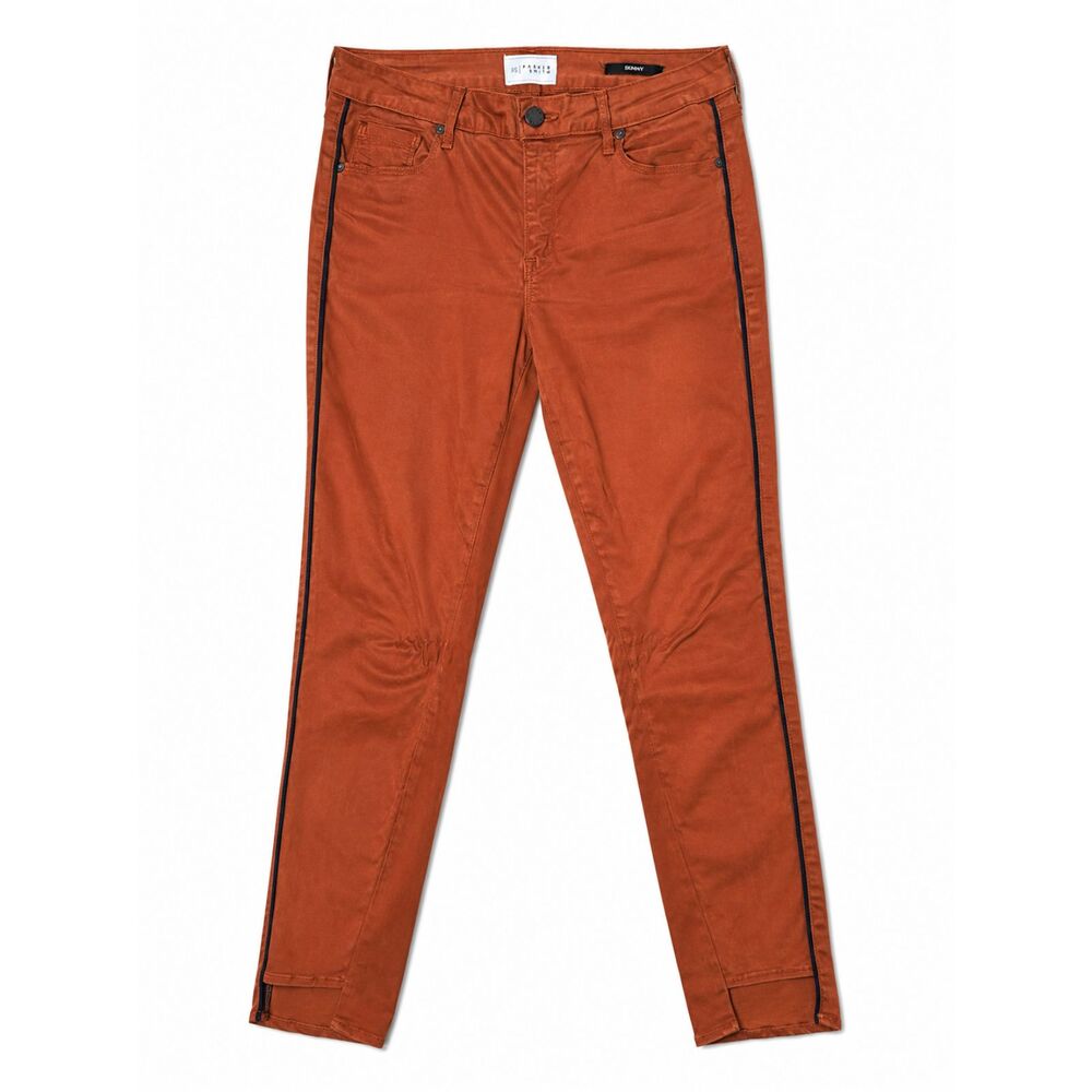 Parker Smith Twisted Seam Skinny Jeans Womens 32 Rust Orange Navy Side Stripe 14